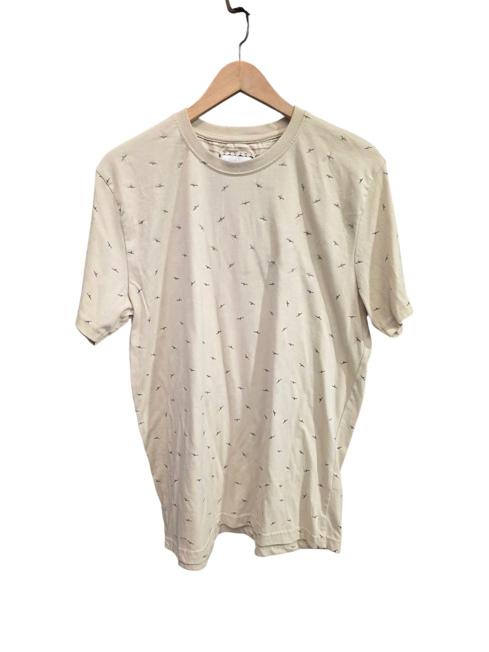 Men's Short Sleeve Crew Tee in Light Cream with Micro Print Glo In The Dark